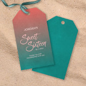Koraal en Blauwgroen gradiënt zoet 16 verjaardag D Cadeaulabel