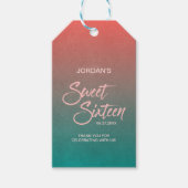 Koraal en Blauwgroen gradiënt zoet 16 verjaardag D Cadeaulabel (Voorkant)