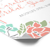 Koraal en Blauwgroen modern Floral Vrijgezellenfee Poster (Hoek)