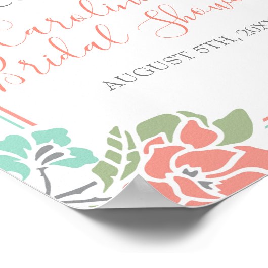 Koraal en Blauwgroen modern Floral Vrijgezellenfee Poster (Hoek)