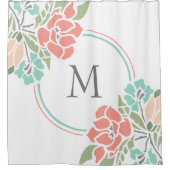 Koraal en Blauwgroen moderne bloemen Douchegordijn (Voorkant)