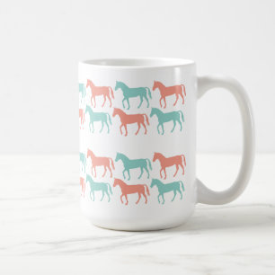 Koraal en Blauwgroen Paardenpatroon Mok