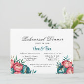 Koraal en Blauwgroen Peony repetitie diner Kaart (Staand voorkant)