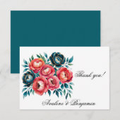 Koraal en Blauwgroen pioenen gouden bruiloft Bedankkaart (Voorkant / Achterkant)