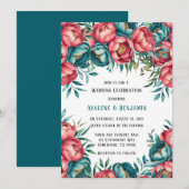 Koraal en Blauwgroen pioenen gouden bruiloft Kaart (Voorkant / Achterkant)