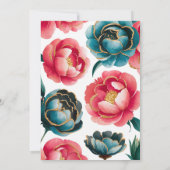 Koraal en Blauwgroen pioenen gouden bruiloft Kaart (Achterkant)