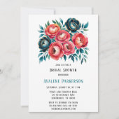 Koraal en Blauwgroen pioenen Gouden Vrijgezellenfe Kaart (Voorkant)