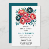 Koraal en Blauwgroen pioenen Gouden Vrijgezellenfe Kaart (Voorkant / Achterkant)