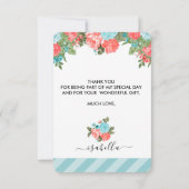 Koraal en blauwgroene bloemen bedankkaart (Achterkant)