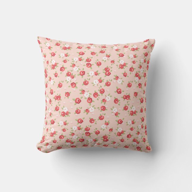 Koraal en Blush Chique  Bloemen Print Kussen (Voorkant)