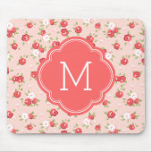 Koraal en Blush Chique  Bloemen Print Monogram Muismat (Voorkant)