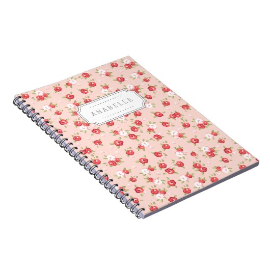 Koraal en Blush Chique  Bloemen Print Monogram Notitieboek (Rechterzijde)