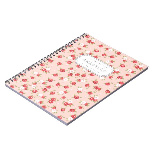 Koraal en Blush Chique  Bloemen Print Monogram Notitieboek (Linkerzijde)