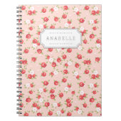 Koraal en Blush Chique  Bloemen Print Monogram Notitieboek (Voorkant)