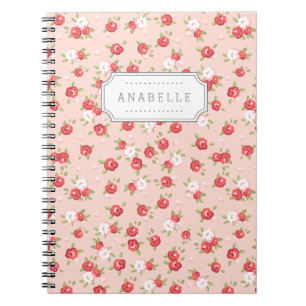 Koraal en Blush Chique  Bloemen Print Monogram Notitieboek