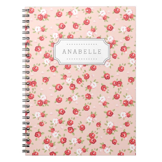Koraal en Blush Chique  Bloemen Print Monogram Notitieboek (Voorkant)
