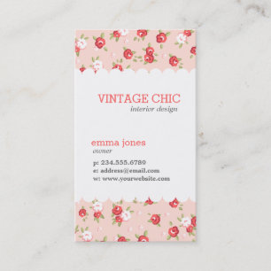Koraal en Blush Chique Bloemen Print Visitekaartje