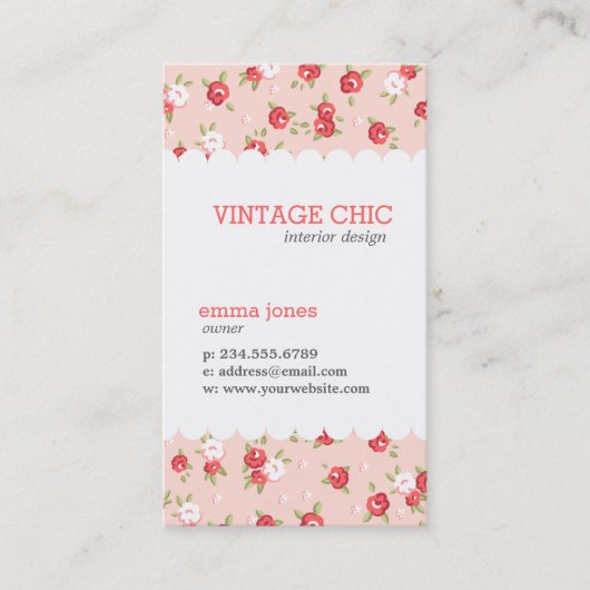 Koraal en Blush Chique  Bloemen Print Visitekaartje (Voorkant)