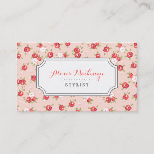 Koraal en Blush Chique  Bloemen Print Visitekaartje