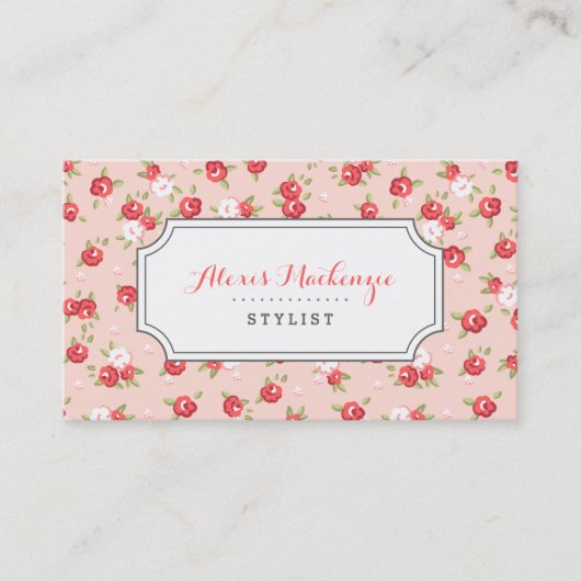 Koraal en Blush Chique  Bloemen Print Visitekaartje (Voorkant)