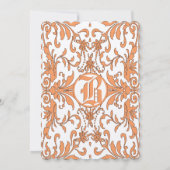  koraal en bruin Damask bruiloft uitnodiging (Achterkant)