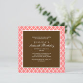 Koraal en bruin Elegant Quatrefoil Birthday Kaart (Staand voorkant)