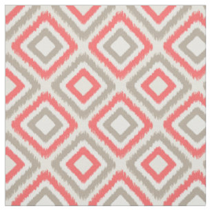 Koraal en bruin Modern Ikat patroon Stof