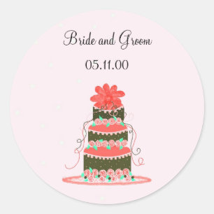 Koraal en Chocolade Trouwtaart Ronde Sticker