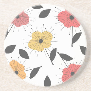 Koraal en Citroen  Retro 50s Floral Zandsteen Onderzetter