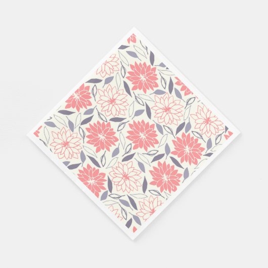 Koraal en Crème Bloemenpatroon Dahlia Servet (Hoek)