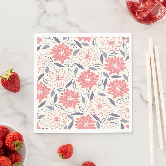 Koraal en Crème Bloemenpatroon  Dahlia Servet