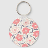 Koraal en Crème Bloemenpatroon Dahlia Sleutelhanger (Voorkant)