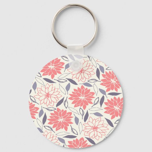 Koraal en Crème Bloemenpatroon Dahlia Sleutelhanger (Achterkant)