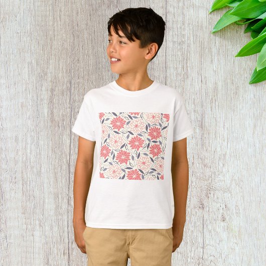 Koraal en Crème Bloemenpatroon  Dahlia T-shirt