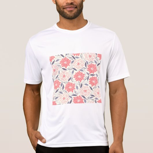 Koraal en Crème Bloemenpatroon  Dahlia T-shirt (Voorkant)