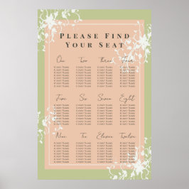 Koraal en crème Filigree Elegant Seating Chart Poster