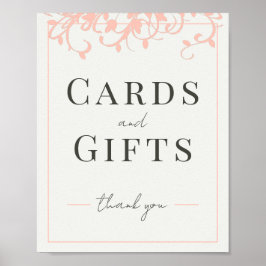 Koraal en crème Filigree Wedding Gift Sign Poster