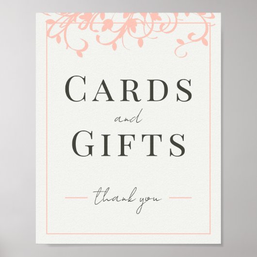 Koraal en crème Filigree Wedding Gift Sign Poster (Voorkant)
