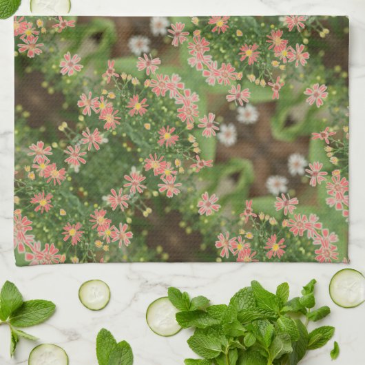 Koraal en donkergroen theedoek (Gevouwen)