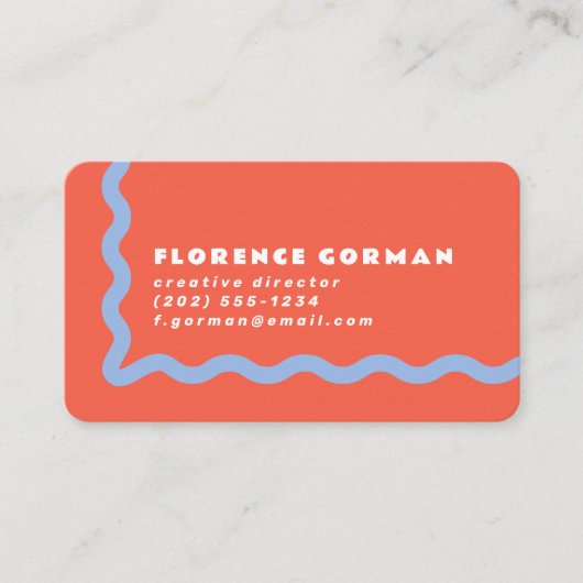 Koraal en Dusty Blue Wavy Lijst Visitekaartje (Voorkant)