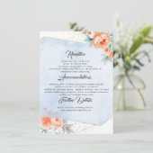 Koraal en Dusty Blue Wedding Informatie Gast Informatiekaartje (Staand voorkant)