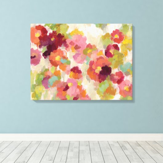 Koraal en Emerald Garden Canvas Afdruk (Insitu (Houten vloer))