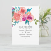 Koraal en Fandango bloemen bruiloft foto Save The Date (Staand voorkant)