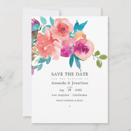 Koraal en Fandango Bloemen Bruiloftsfoto Save The Date