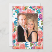 Koraal en Fandango bloemen bruiloftsfoto Save The Date (Achterkant)