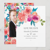 Koraal en Fandango Bloemen Bruiloftsfoto Save The Date (Voorkant / Achterkant)