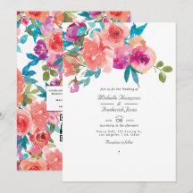 Koraal en Fandango Bloemen Bruiloftsfoto Uitnodigi