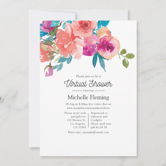 Koraal en Fandango Floral - virtuele douche Kaart (Voorkant)