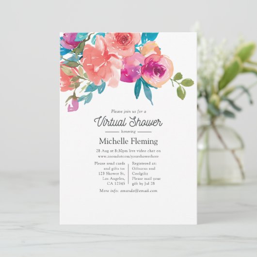 Koraal en Fandango Floral - virtuele douche Kaart (Staand voorkant)