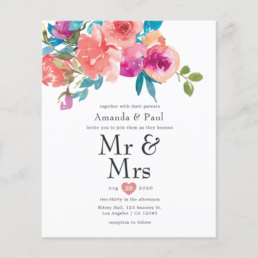 Koraal en Fandango Floral Wedding Flyer (Voorkant)